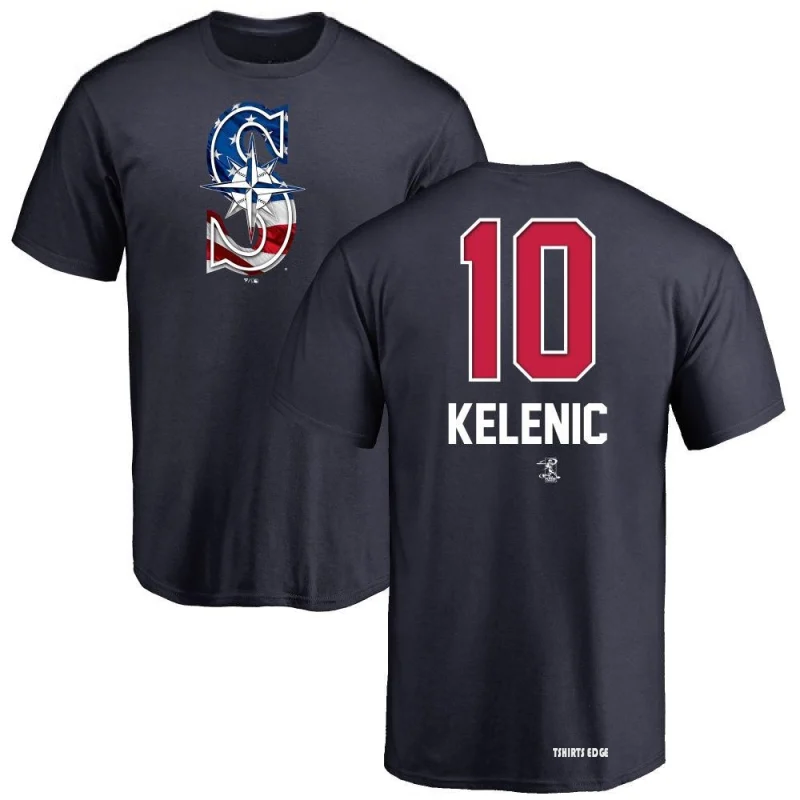 Jarred Kelenic Name and Number Banner Wave T-Shirt - Navy - Tshirtsedge