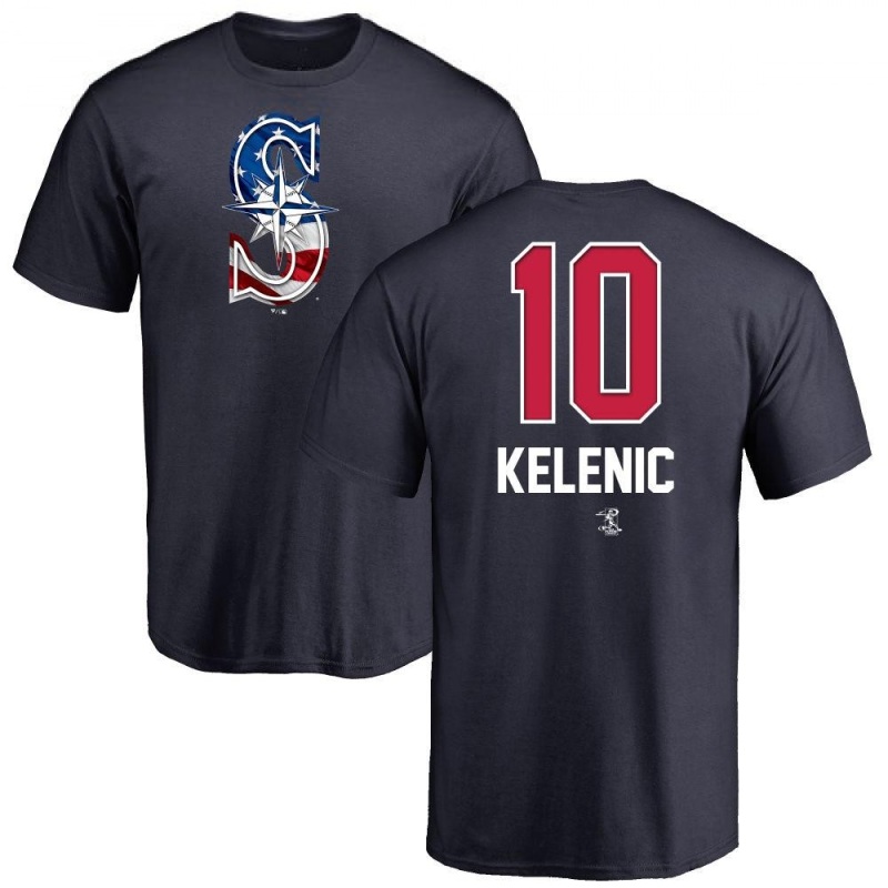 Jarred Kelenic Name and Number Banner Wave T-Shirt - Navy - Tshirtsedge