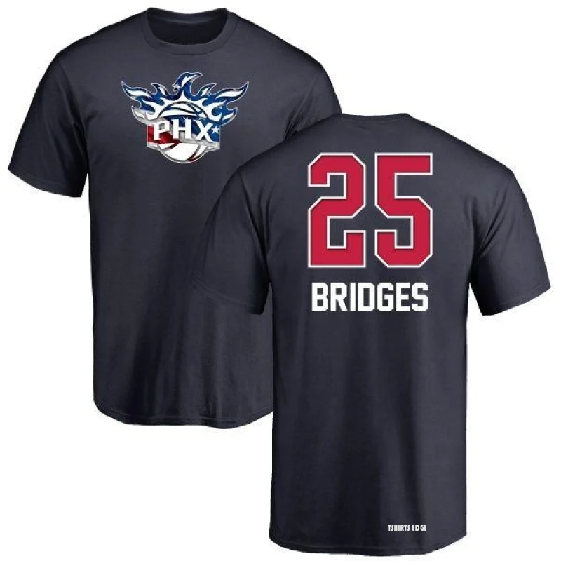 Mikal Bridges Name and Number Banner Wave T-Shirt - Navy - Tshirtsedge