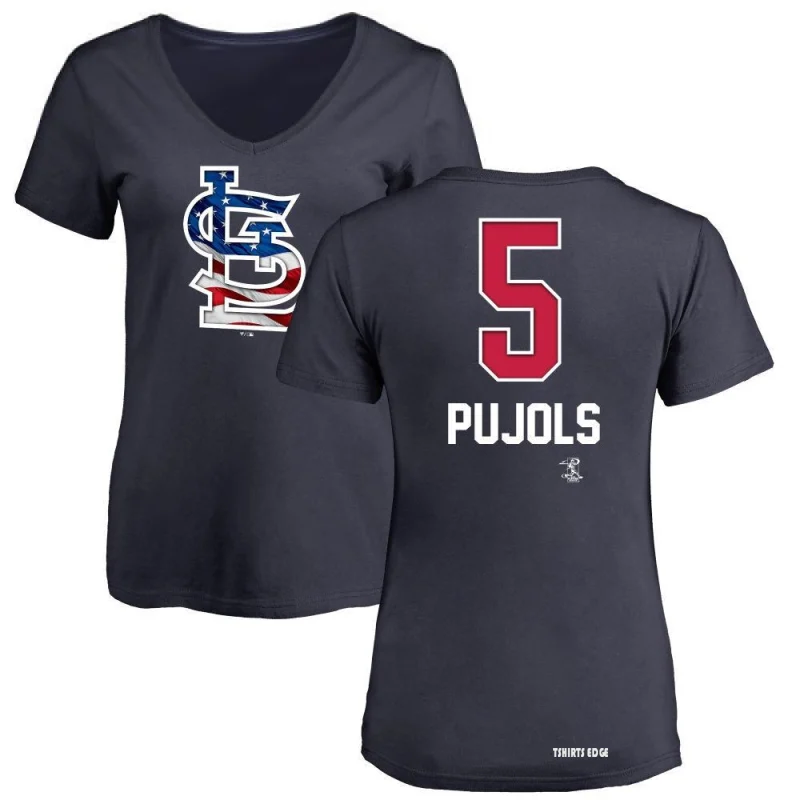 Women's Albert Pujols Name and Number Banner Wave V-Neck T-Shirt - Navy -  Tshirtsedge
