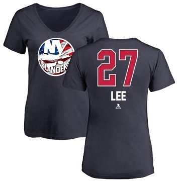 Women's Anders Lee Name and Number Banner Wave V-Neck T-Shirt - Navy
