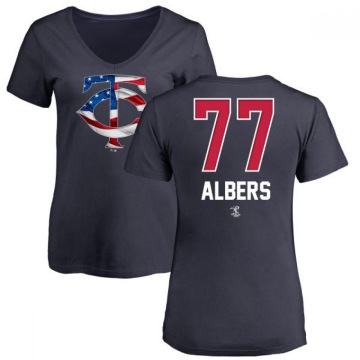 Women's Andrew Albers Name and Number Banner Wave V-Neck T-Shirt - Navy