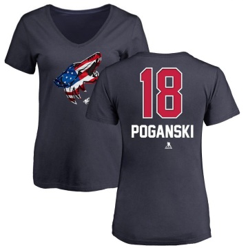 Women's Austin Poganski Name and Number Banner Wave V-Neck T-Shirt - Navy