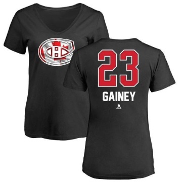 Women's Bob Gainey Name and Number Banner Wave V-Neck T-Shirt - Black
