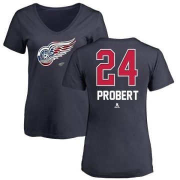 Women's Bob Probert Name and Number Banner Wave V-Neck T-Shirt - Navy