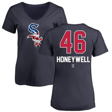 Women's Brent Honeywell Name and Number Banner Wave V-Neck T-Shirt - Navy