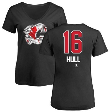 Women's Brett Hull Name and Number Banner Wave V-Neck T-Shirt - Black