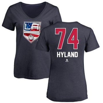 Women's Brett Hyland Name and Number Banner Wave V-Neck T-Shirt - Navy