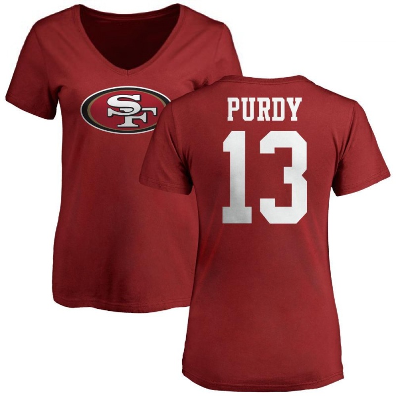 Women's Brock Purdy Name & Number Slim Fit T-Shirt - Red - Tshirtsedge