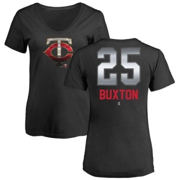 Women's Byron Buxton Midnight Mascot V-Neck T-Shirt - Black