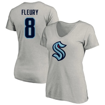 Women's Cale Fleury Name & Number V-Neck T-Shirt - Gray