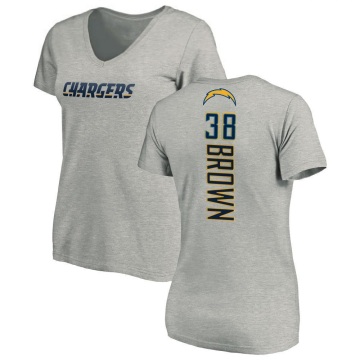 Women's Cam Brown Name & Number Slim Fit V-Neck T-ShirtHeather - Gray