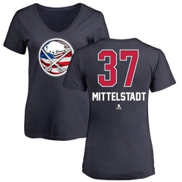 Women's Casey Mittelstadt Name and Number Banner Wave V-Neck T-Shirt - Navy