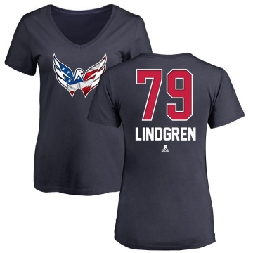 Women's Charlie Lindgren Name and Number Banner Wave V-Neck T-Shirt - Navy