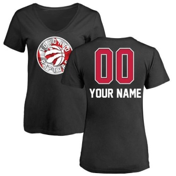 Women's Custom Name and Number Banner Wave V-Neck T-Shirt - Black