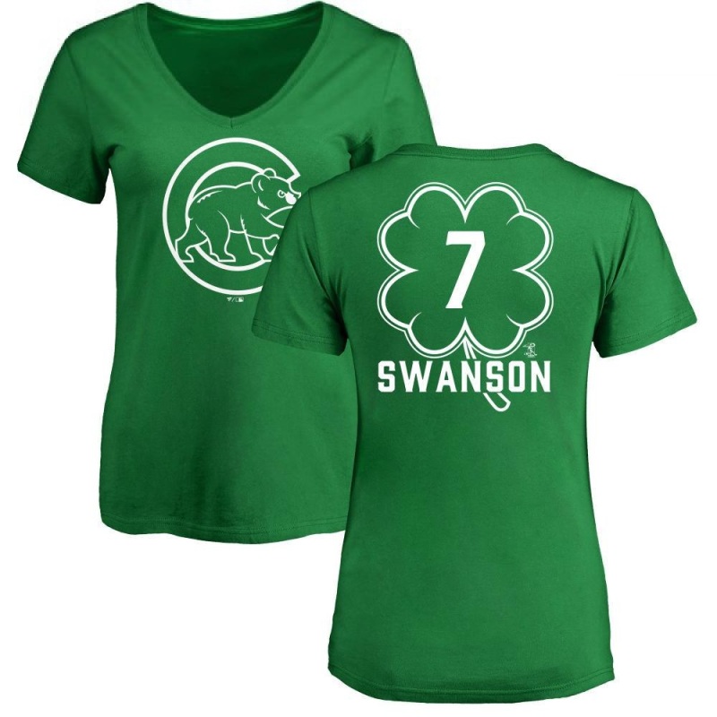 Women's Dansby Swanson Dubliner Name & Number V-Neck T-ShirtKelly