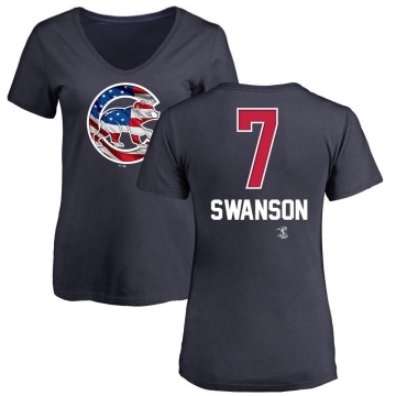 Women's Dansby Swanson Name and Number Banner Wave V-Neck T-Shirt - Navy