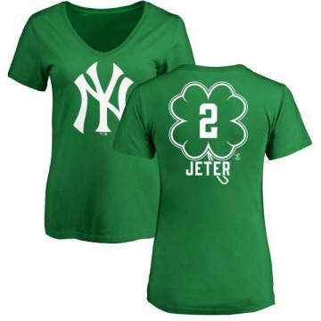 Women's Derek Jeter Dubliner Name & Number V-Neck T-ShirtKelly - Green
