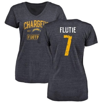 Women's Doug Flutie Distressed Name & Number Slim Fit V-Neck T-Shirt - Navy