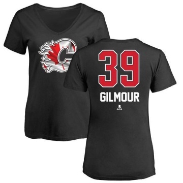 Women's Doug Gilmour Name and Number Banner Wave V-Neck T-Shirt - Black