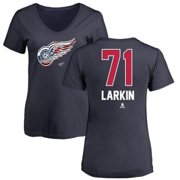 Women's Dylan Larkin Name and Number Banner Wave V-Neck T-Shirt - Navy