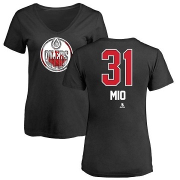 Women's Eddie Mio Name and Number Banner Wave V-Neck T-Shirt - Black