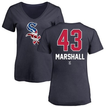 Women's Evan Marshall Name and Number Banner Wave V-Neck T-Shirt - Navy