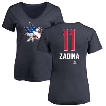 Women's Filip Zadina Name and Number Banner Wave V-Neck T-Shirt - Navy