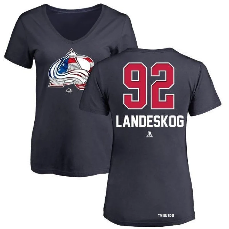 Gabriel Landeskog Name and Number Banner Wave T-Shirt - Navy - Tshirtsedge