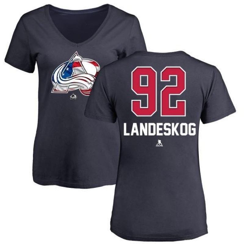 Gabriel Landeskog Name and Number Banner Wave T-Shirt - Navy - Tshirtsedge