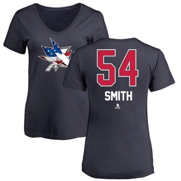 Women's Givani Smith Name and Number Banner Wave V-Neck T-Shirt - Navy