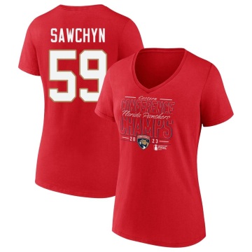 Women's Gracyn Sawchyn 2023 Eastern Conference Champions Goal Tender V-Neck T-Shirt - Red