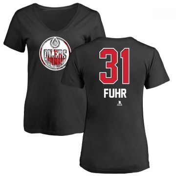 Women's Grant Fuhr Name and Number Banner Wave V-Neck T-Shirt - Black