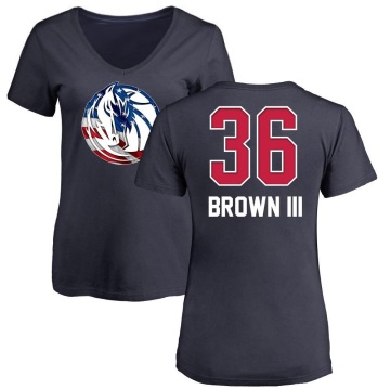 Women's Greg Brown III Name and Number Banner Wave V-Neck T-Shirt - Navy