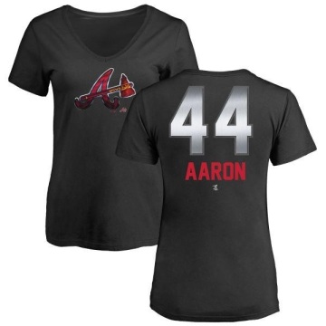 Women's Hank Aaron Midnight Mascot V-Neck T-Shirt - Black