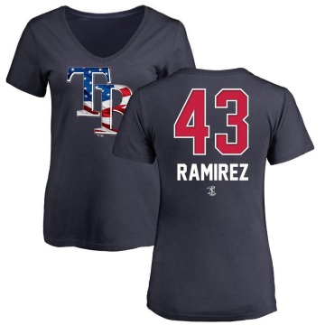 Women's Harold Ramirez Name and Number Banner Wave V-Neck T-Shirt - Navy