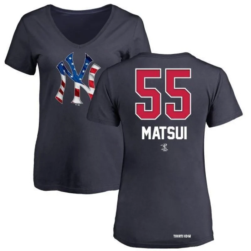 Women's Hideki Matsui Name and Number Banner Wave V-Neck T-Shirt