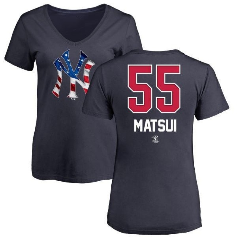 Women's Hideki Matsui Name and Number Banner Wave V-Neck T-Shirt