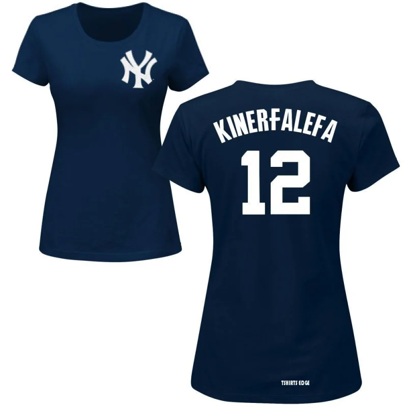 Women's Isiah Kiner-Falefa Name and Number Banner Wave V-Neck T-Shirt -  Navy - Tshirtsedge