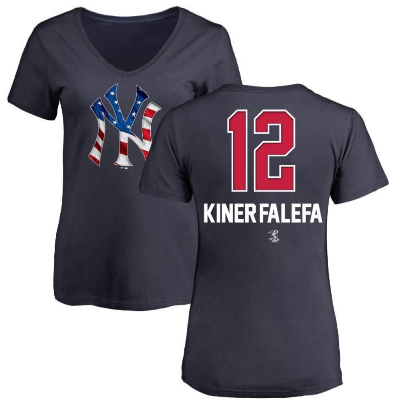 Women's Isiah Kiner-Falefa Name and Number Banner Wave V-Neck T-Shirt -  Navy - Tshirtsedge