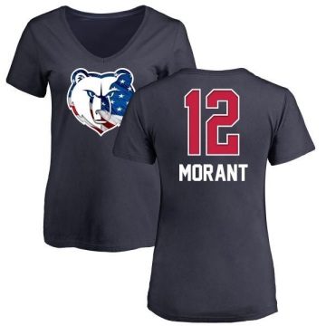 Women's Ja Morant Name and Number Banner Wave V-Neck T-Shirt - Navy