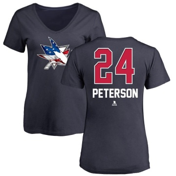 Women's Jacob Peterson Name and Number Banner Wave V-Neck T-Shirt - Navy