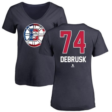 Women's Jake DeBrusk Name and Number Banner Wave V-Neck T-Shirt - Navy