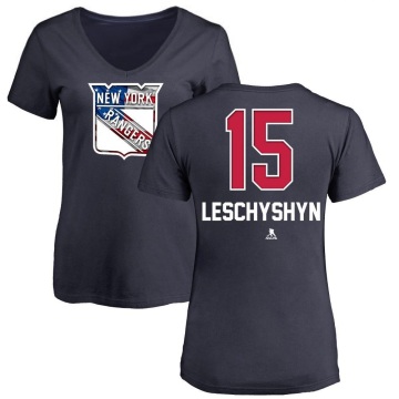 Women's Jake Leschyshyn Name and Number Banner Wave V-Neck T-Shirt - Navy