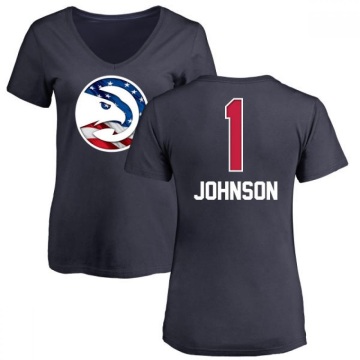 Women's Jalen Johnson Name and Number Banner Wave V-Neck T-Shirt - Navy