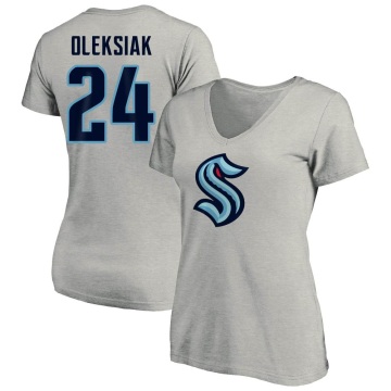 Women's Jamie Oleksiak Name & Number V-Neck T-Shirt - Gray