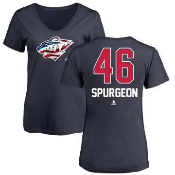 Women's Jared Spurgeon Name and Number Banner Wave V-Neck T-Shirt - Navy