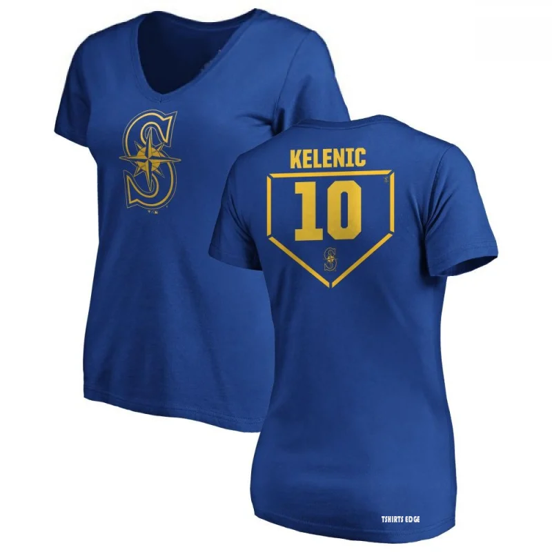 Women's Jarred Kelenic RBI Slim Fit V-Neck T-Shirt - Royal - Tshirtsedge