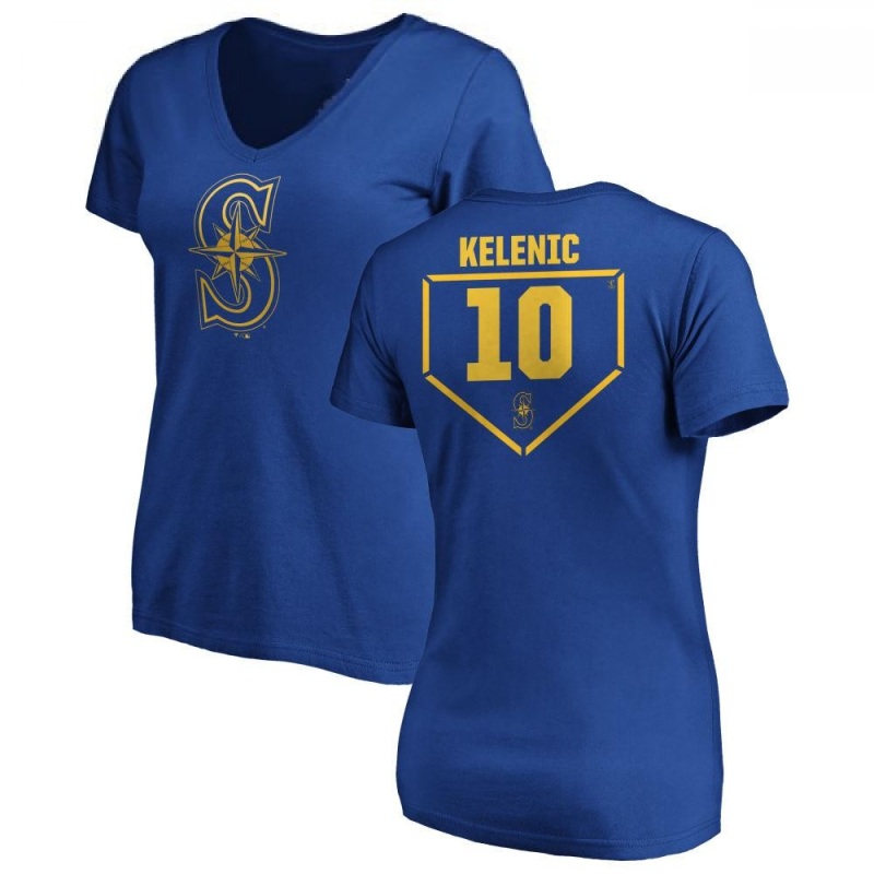 Women's Jarred Kelenic RBI Slim Fit V-Neck T-Shirt - Royal - Tshirtsedge