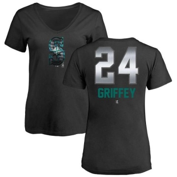 Women's Ken Griffey Midnight Mascot V-Neck T-Shirt - Black
